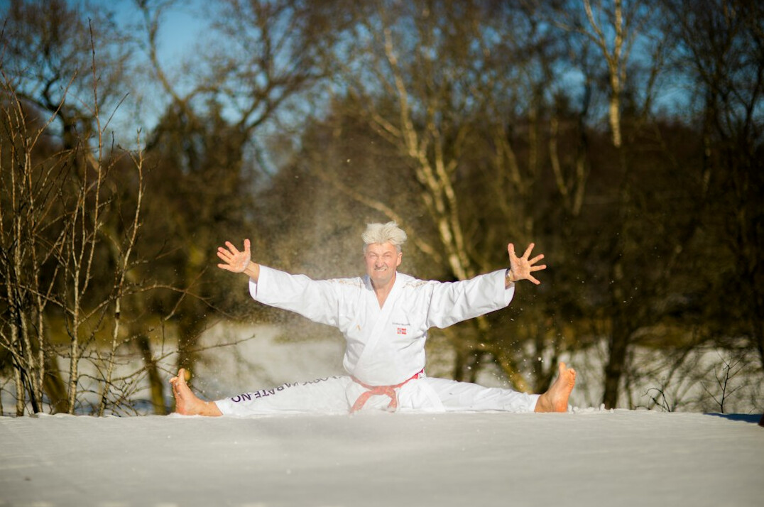 senior doing yoga outdoors